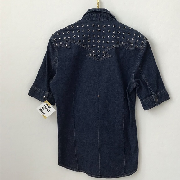 Vintage HBOY dark denim lace up collared shirt with grommets size M - Picture 2 of 6